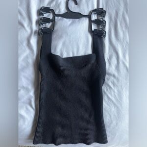 Nine West Black Ribbed Knit Tank Top